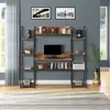 Multi-Functions Computer Desk Bedroom Furniture with Cabinet (Espresso) Modern Simple Style, Black Metal Frame, Rustic Brown