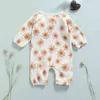 Niña recién nacida Niña Biños ropa Autumn Baby Baby Manga larga Lino de algodón Sol Butes de ropa de bebé impresa ropa M J220525