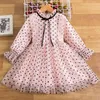 Girls Polka Dot Princess Dress Kids Winter Z Długim Rękawem Eleganckie Ubrania Partii Dzieci 3 4 5 6 7 8 Loks Wedding Casual Dresses 220422