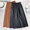 Neophil 80cm Women Leather Long Skirts Pockets Winter Elastic Waist A-Line Flare Skirt Brand Thick Latex Falda Larga S21864 220401