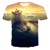 Kaus Pancing Luar Ruangan Terbaru Musim Panas Gambar Cetak 3d pour Pria Atasan Ikan Kasual Lengan Pendek 220613