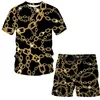 Moda şortları demir zinciri 3d yaz tişört karikatür takım elbise erkek kadın serin kıyafetler hip hop lüks kısa kol setleri 220706