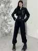 Dwuczęściowe spodnie damskie kombinezon kombinezonu luźne kamizelki czarne szerokie nogawki szwu kieszonkowe moda fala wiosenna jesień 2022 Solidwomen's