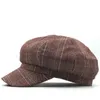 Chapeau octogonal d'art rétro Simple pour femmes, automne hiver décontracté à carreaux, bérets d'artiste de Style britannique, chapeaux en coton pour femmes J220722