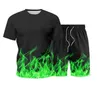 Conjunto masculino 2022 Flame Print Sportswear Set Summer Tracksuit Men Manga curta Two Peque