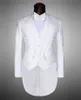 Jas Broek Riem Mannelijke Bruiloft Bruidegom Swallowtail Pak Prom Zwart Wit Tuxedo Formele Kleding Kostuums Driedelige Set Mannen pakken Sing3242