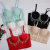 Women Camisole Top Diamond Crystal Tassels Solid Color Sexy Cropped Push Up Bustier Bra Night Club Party Tank 220325