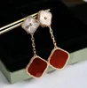 Luxur Designer Fine Charm Earrings Women's 18K Gold Red Mother of Pearl Drop Earring