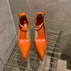 Hoogwaardige oranje octrooi lederen platformpompen Riem puntige teen naaktschoenen hoge hakken sandalen 15 cm ontwerpers kleding schoen originele kwaliteit