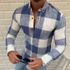 Nouveau Printemps Hommes Chemise Oversize Top Plaid Revers Bouton À Manches Longues Casual Chemise Lâche Pour Hommes Mode Vêtements Homme Tee L220704