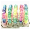 Women Girls Elastic Hairbands Spiral Shape Coil Hair Ties Circle Telephone Wire Line Headband Rainbow Gradient Headwear Accessories Drop Del