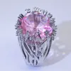 925 Sterling Silver Ring Inlaid Pink Crystal Zircon Exaggerated Ring For Woman Wedding Jewelry Gift