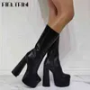 Boot 2022 Brand New Female Block Heel Zipper Platform Mid Calf Boots Fashion Design Party Dress Solid Round Nose Shoes for Women 220325