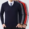 Heren truien modemerk trui trui pullover v nek slanke fit jumpers breien dikke warme herfst Koreaanse stijl casual kleding mannen