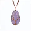 Arts And Crafts Natural Stone Crystal Lucky Charms Necklaces Tree Of Life Wire Wrap Pendant Amethyst Tiger Eye Rose Quartz Sports2010 Dhrjf