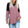 Inverno Autunno Patchwork O Collo Tinta unita Top's Fashion Casual Allentato Taglie forti T-shirt a maniche lunghe T-shirt 220326