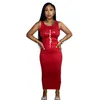 Summer Bodycon Dress For Women Solid Color Vest Sleeveless Maxi Dresses Ladies Fashion U Neck Letter Printed Skirt