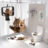 Lustiges Katzen-Bauernhaus-Duschvorhang-Set mit Teppichen, wilde Tiere, Stofffutter, wasserdichter Polyester-Teppich, Toilettenvorleger 220429
