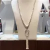 Collier super américain en perles d'eau douce blanches naturelles, 8-9mm, longue chaîne de pull, micro zircon, bijoux à la mode, offre spéciale, nouveau