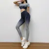Yoga -outfit vrouw fitness kleding gradiënt kleuren crop short t -shirt sport gym leggings pluche naadloze set voor womanyoga