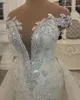 Luxueux Robe de Mariage moderne dentelle sirène robes de mariée brillant cristaux perles Appliques col transparent mariage robes de mariée203Z