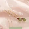 Dangle & Chandelier Sterling Silver Chain Hetian Jade Gold Line Drop Long Earring Female Ear Red Garnet Bead Jewelry Gift For Lover WeddingD