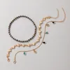 Yeni 3pcs/Setler Renkli Kristal Taş Püskül Ankoller Kadınlar İçin Yaz Kabuk Altın Alaşım Metal Boncuk Ayak Zinciri Takı Günlük Giyim
