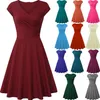 Casual Women's Solid Color Summer Slim Swing Dress Sexy Plus Size Office Versatile Mini Retro V-neck Beach es 220426