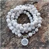 Strand Frisado Strands WMB36413 Howlite Mala Beads Bracelet 108 Colar de Miçangas de Oração Branco Yoga Meditação Pulseira Envoltório Chakra Raym22