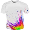 3D T-Shirt Sıçrama Renk Boya Alanları 3D Baskı Kısa Kollu Moda Beyaz T-Shirt Yaz Ceketi Plus Boyut XXS-6XL L220704