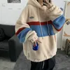 Japan Korea Style Fashion Fleece Hoodies Men Patchwork Stripe Hooded Sweatshirts Man Loose Coats Student Casual Tops Pullover 220816
