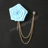 Fabric Rose Flower Brooch Crystal Chain Tassel Men's Suit Lapel Pins Bridegroom Wedding Brooches Fashion Jewelry Accessories