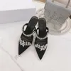 2022 Satijn Mb Jurk Schoenen 8 Cm 10 Cm Puntige Crystal Diamond Sandalen Pumps Groen Roze Zwart Hoge Hakken Lovertjes banket Stiletto Shine Cap Teen Tip Sexy Vrouwen Zomer Schoen