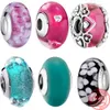 925 Silver Fit Pandora Charm 925 Bracelet Colorful Murano Glass Beads Glass Ripple Charms مجموعة قلادة DIY غرامة حبات المجوهرات