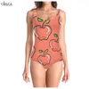 Модный женский цельный купальник с фруктовыми зелеными листьями и 3D принтом для девочек, купальный костюм без рукавов, женские купальники 220617