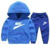 Kids Baby Boys Clothes Set Long-sleeved Brand Print Personality Round Neck Hoodies and Solid Color Elastic Long Pants