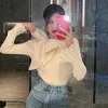 Kadın Sweaters Kadın Kazak Jumper'lar İnce Fit Bow Flare Sleepwear Top Vahşi Çekme Femme Kırpılmış Siyah Kazak Örgü Y2K
