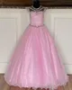 Abito da spettacolo per ragazze rosa 2022 Maniche ad aletta BlingBling Perline Cristalli AB Pietre Perle Tulle Gioiello Abito da festa formale per compleanno di bambini piccoli Adolescenti Preadolescenti Blu ghiaccio