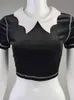 Women's Blouses & Shirts Vintage Gothic Blouse Women Dark Fashion Street Black And White Contrast Color Bat-neck Short-sleeve Top Women'