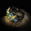 Bagues de cluster dames bicolores couleur florale zircon noir bague en or style bohème bijoux de mariage 925 bijoux en argentCluster Wynn22