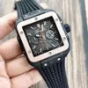 Titanium Mens Watch 42 mm Square Sports Szybkie wydanie gumowe pasek Japan kwarc VK64 Ruch czarny data kółka Luminous na rękę