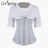Getpring women t-shirt blanc coton tshirt corsets tee shirts épissé à manches courtes top mince tops tops tee t200110