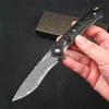 Damascuss Flipper Folding Knife VG10 Damascus Steel Drop Point Blade Ebony Handle Ball Bearing EDC Pocket Knives