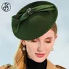 Berety brytyjskie czapki kobiety fascynator wełny filc pillbox hat armia zielony fedora fedora dziobowy bow ślub lady hatberets beretsberets beret