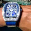 Orologio da uomo di lusso alla moda con diamanti, orologio da polso al quarzo impermeabile con cinturino in silicone blu, orologio casual Drs