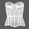 Bustiers & Corsets Women's Plastic Bones Support Mesh Strapless Soiree Convertible Bustier Bra To And Carry Special Occasion DressesBustiers