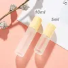 5ml 10ml Roll On Bottle Frosted Clear Glass Roller Bottles with Wood Grain Plastic Cap for Essential Oil Perfume Cosmetic Container