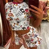 Omsj Women Funny Futwear Party Suit Summer Casual Crop Top and Shorts Sets Kobieta Dwuczęściowe stroje mody 220423