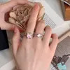 Coreano elegante bonito rosa quadrado zircão anel para mulheres meninas moda metal borboleta anéis de dedo jóias