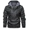 Men's Jackets Mens Outwear Bomber Vintage Autumn Black PU Leather Casual Jacket Slim Fit Motorcycle Biker Coats Removable HoodMen's